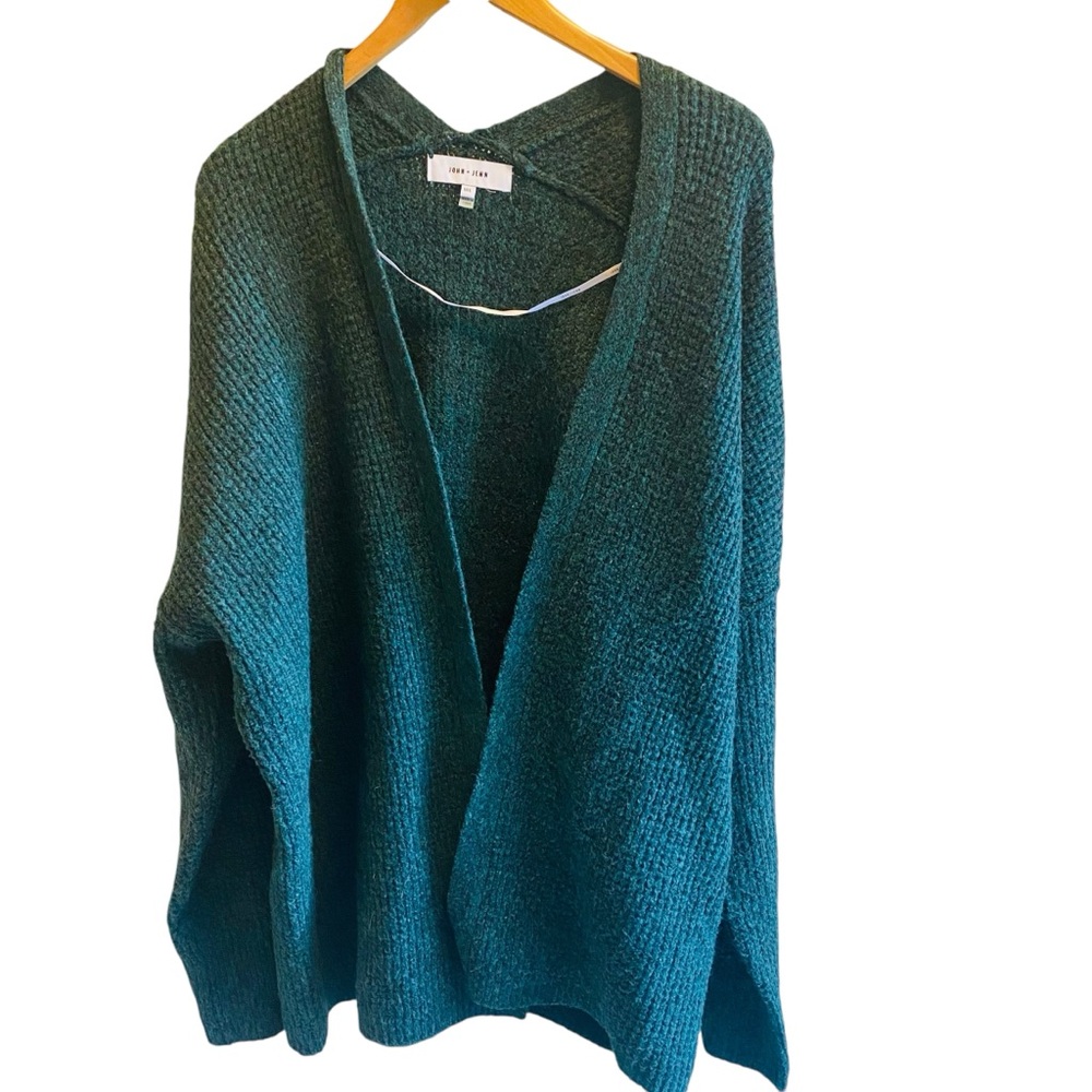 John & Jenn Manon Waffle Knit Cardigan Green Med / Large Western